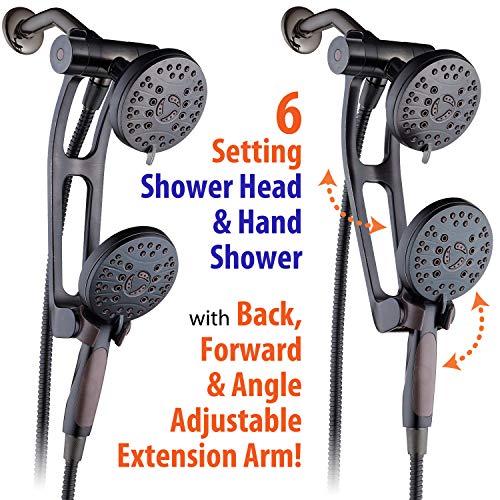 High Pressure 48-mode Luxury 3-way Combo with Adjustable Extension Arm – Dual Rain & Handheld Shower Head – Extra Long 6 Foot Stainless Steel Hose – All Oil Rubbed Bronze Finish – Top US Brand - color: Oil Rubbed Bronze
