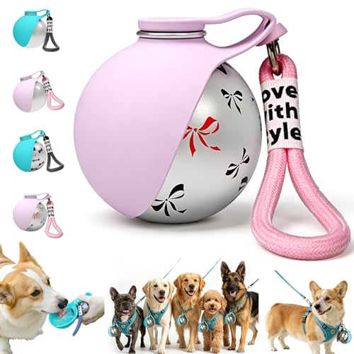 Foldable Pet Water Bottle for Travel, 2 in 1 Portable Dog Water Bottle, 9.6 Oz Stainless Steel Bottle with Silicone Bowl, Leak-Proof Water Dispenser Ideal for Small Dog Walking (Pink-Pattern) - color: Pink-Pattern
