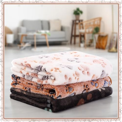Tegeme 12 Pcs Pet Blankets 30 x 20 Inch Soft Fluffy Fleece Dog Cat Warm Paw Print Pattern Blankets Flannel Throw for Pets Dog Puppy Cat(Dark Gray, White, Camel) - color: Dark Gray, White, Camel, size: 30 x 20 Inch