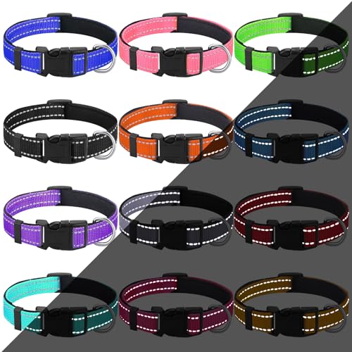 Sanwuta 12 Pcs Reflective Puppy Dog Collars Bulk for Litter Nylon Whelping Adjustable Collars Safety Dogs with Locking Buckle Soft Padded Breathable Puppy Collar for Cats Pets(Small) - size: Small