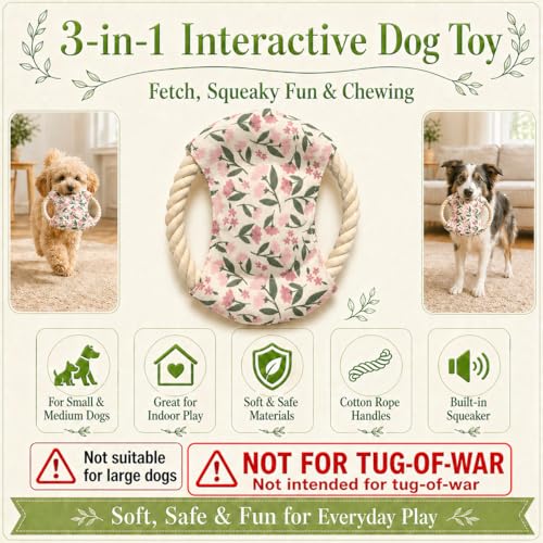 Dog Frisbees Cotton Rope Toys Flying Discs, Teething, Soft Polyester Squeaker Toy for Training,Throwing and Interacting for Anti Boredom & Anxiety, Easy to Clean (Pink) - color: pink