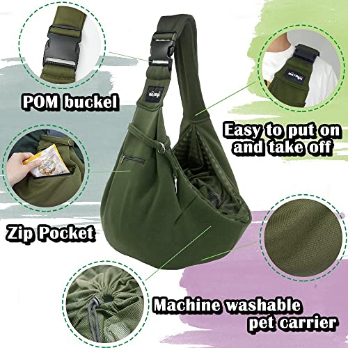 NATUYA Pet Dog Sling Carrier - Dog Sling with Net bag for Carrier Dogs Cats-Hands Free Pet Bag-Buckle net Pocket pet Bag (Green) - color: Green