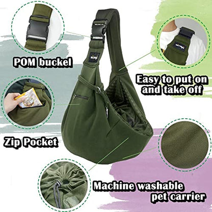 NATUYA Pet Dog Sling Carrier - Dog Sling with Net bag for Carrier Dogs Cats-Hands Free Pet Bag-Buckle net Pocket pet Bag (Green) - color: Green
