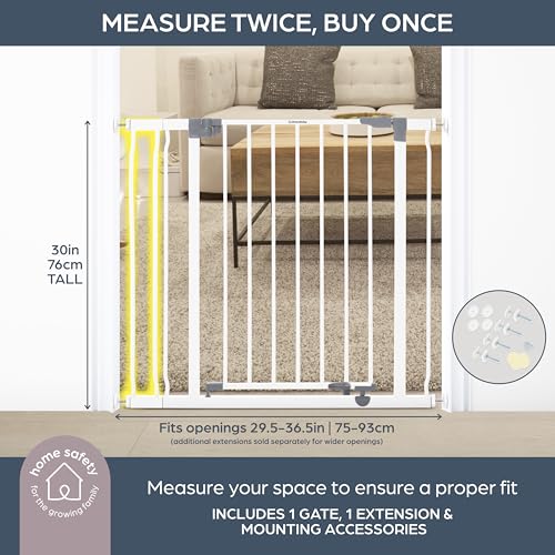 Dreambaby Liberty Walk Thru Baby Safety Gate Set - with 3.5inch Extension Panel - Fits 29.5-36.5inch Openings - Pressure Mounted Security Gates - White