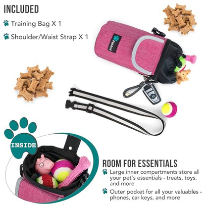 PetAmi Dog Treat Pouch, Large 3-Cup Dog Training Treat Bag with Poop Bag Dispenser, Hands-Free Waist Belt & Crossbody Strap, Reflective with Multiple Pockets & Belt Clip (Pink) - color: Pink
