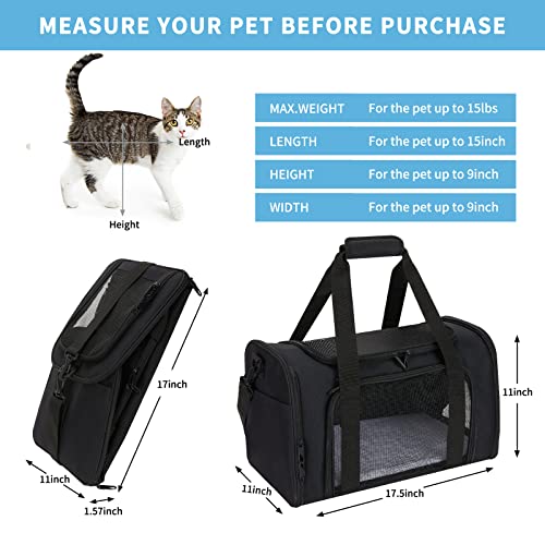 Pnimaund Pet Carrier - Airline Approved Soft Cat & Dog Carriers for Medium & Small Pets, TSA Approved, Black