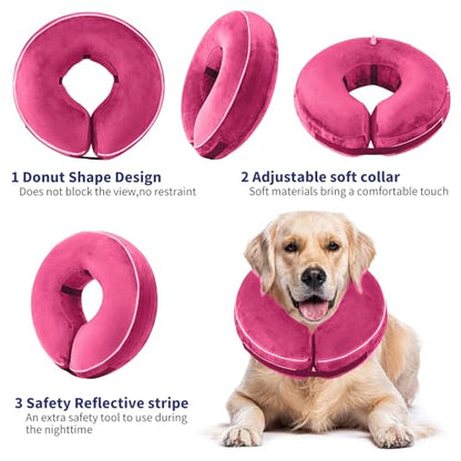 Inflatable Reflective Dog Cone Collar Alternative After Surgery,Doggie Recovery Dount Neck Ecollar,Adjustable Soft Dog Cone Collar for Small Medium Large Dogs (Pink, S) - color: Pink, size: Small（8.5"-10.5"）