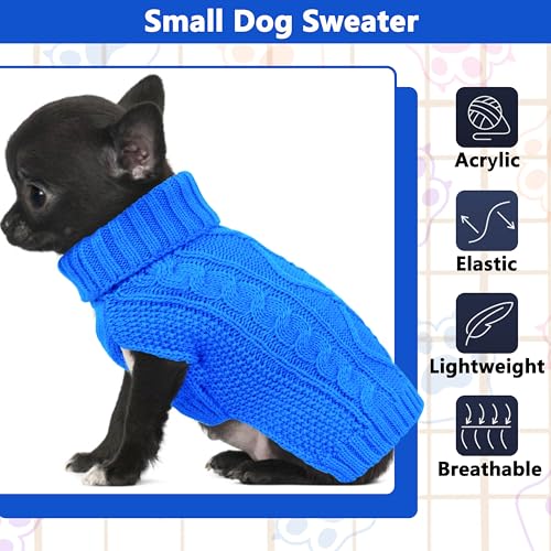 Dog Sweaters for Small Dogs Winter Dog Clothes Turtleneck Puppy Sweater Warm Pet Clothes Knitted Solid Cat Sweater Dogie Outfit XS~L(L-Blue,M) - color: L-Blue, size: Medium