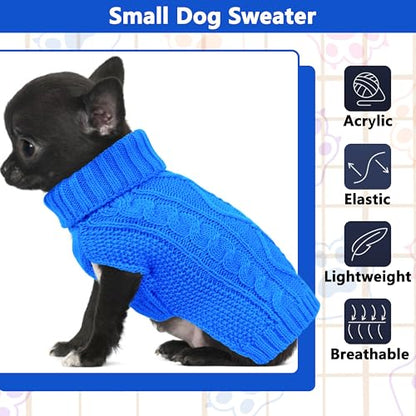 Dog Sweaters for Small Dogs Winter Dog Clothes Turtleneck Puppy Sweater Warm Pet Clothes Knitted Solid Cat Sweater Dogie Outfit XS~L(L-Blue,S) - color: L-Blue, size: Small