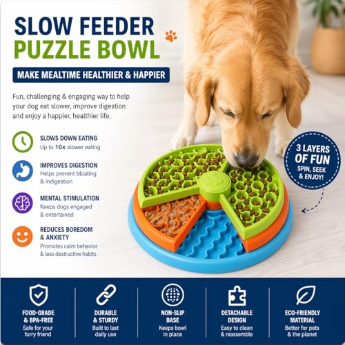 3-Level Slow Feeder Dog Bowls - Non-Slip Interactive Dog Puzzle Toy