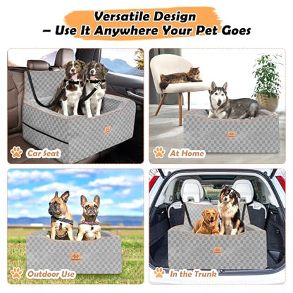 Large Dog Car Seat for Back Seat – Removable Dog Booster Seat & Washable Pet Car Seat for Medium & 2 Small Dogs up to 60lbs – Safety Straps & Storage Pocket – Travel & Home Use (Gray) - color: Medium-Gray