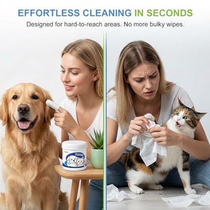 Vet-Recommended Dog & Cat Finger Wipes, Coconut Scent 60 Count, Gentle Dental Wipes Freshen Breath, Remove Plaque & Tartar, Clean Tear Stains & Ears, Replace Toothbrush & Paste for Timid Shy Pets