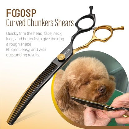 45°Curved Dog Grooming Scissors Curved Thinning Shears Curved Chunkers Dog Shears 3Pcs Combo (Black Gold) - color: Black & Gold, size: 7.5 in 3PCS Set