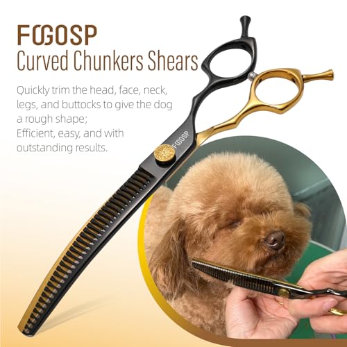 45°Curved Dog Grooming Scissors Curved Thinning Shears Curved Chunkers Dog Shears 3Pcs Combo (Black Gold) - color: Black & Gold, size: 7.5 in 3PCS Set