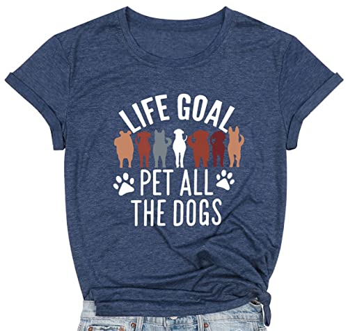Dog Mom T-Shirt for Women - Pet Lover Shirt With Funny Saying Letter Print - All The Dogs Dog Mama Tee Top - color: Dark-blue, size: Medium
