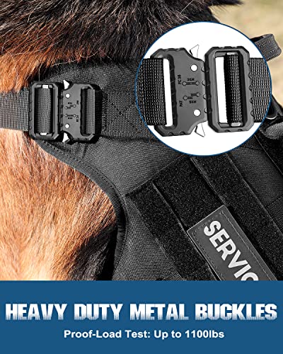 Tactical Dog Harness - PETNANNY Service Dog Vest for Large Dogs Fully Body Coverage in Training Dog Harness with 2 Reflective Dog Patches, Handle, Hook and Loop Panels, Dog MOLLE Vest (Black, M) - color: Black, size: Extended Back M (Chest: 25-35", Neck: