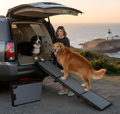Pet Gear Tri-Fold Portable Pet Ramp for Dogs/Cats, 71" Long, Titanium | Extra Wide, Holds up to 200lbs, Compact/Easy Fold with Safety Tether - color: Titanium