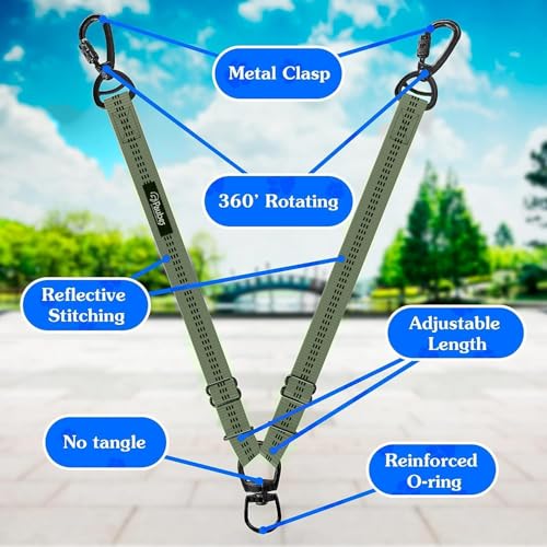 Dog Leash – Dual Reflective with Non-Tangle Design – Heavy Duty Nylon and Metal Buckles – Ideal (Khaki, 2 Dog Leash) - color: Khaki
