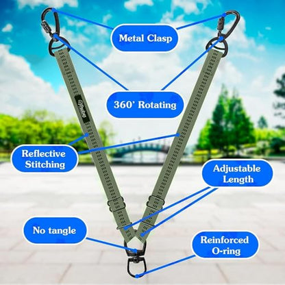 Dog Leash – Dual Reflective with Non-Tangle Design – Heavy Duty Nylon and Metal Buckles – Ideal (Khaki, 2 Dog Leash) - color: Khaki