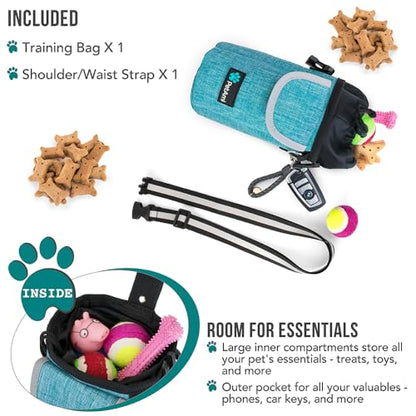 PetAmi Dog Treat Pouch, Large 3-Cup Dog Training Treat Bag with Poop Bag Dispenser, Hands-Free Waist Belt & Crossbody Strap, Reflective with Multiple Pockets & Belt Clip (Sea Blue) - color: Sea Blue