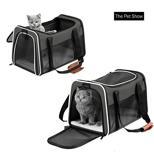 Cat Carrier - Portable Foldable Dog Pet Carrier, Soft-Sided Pet Bag up to 15 Lbs, Airline Approved Travel Puppy Carrier - color: Brown, size: 17.5"L x 11.0"W x 11.0"H