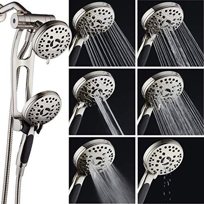 High Pressure 48-mode Luxury 3-way Combo with Adjustable Extension Arm – Dual Rain & Handheld Shower Head – Extra Long 6 Foot Stainless Steel Hose – All Brushed Nickel Finish – Top US Brand - color: Brushed Nickel