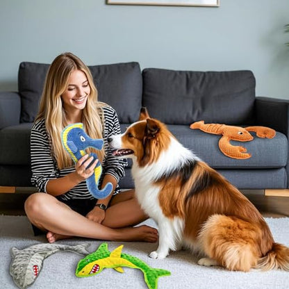 Dog Toy Squeak No Stuffing Toys, 4-Pack Toys for Small Medium Large Breed, Puppy Teething Interactive Toy to Keep Them Busy, Best Christmas Birthday Gift - color: grey