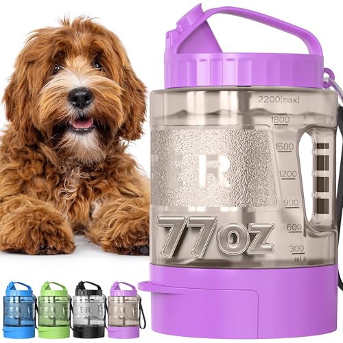 lesotc 77oz Dog Travel Water Bottle, Large Portable Dog Water Bowl Dispenser, Leakproof Pet Drinking Bottle Dispenser for Hiking Camping Walking Travelling Beach Car Trips, No Spill, BPA Free,Purple - color: Purple, size: 77 Ounces