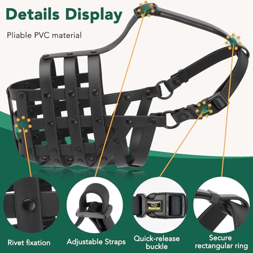 Mayerzon Dog Muzzle for Medium Large Dogs, Humane Basket Muzzle, Soft & Lightweight & Adjustable | Anti Biting Chewing Eating, Suits Training Walks Grooming Vet Visits, Drink & Pant Easily (Black, L) - size: L [Snout Cir:11-12.25"]