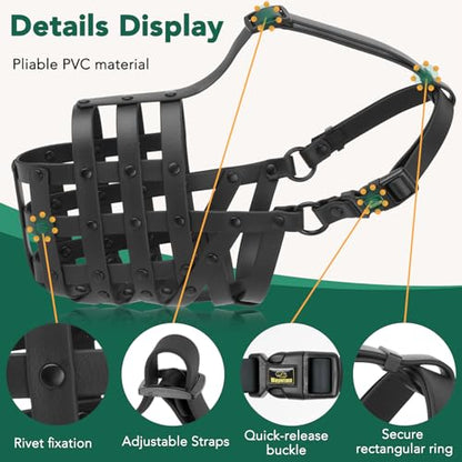 Mayerzon Dog Muzzle for Medium Large Dogs, Humane Basket Muzzle, Soft & Lightweight & Adjustable | Anti Biting Chewing Eating, Suits Training Walks Grooming Vet Visits, Drink & Pant Easily (Black, M) - size: M [Snout Cir:10-10.75"]