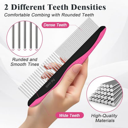 2PCS Self Cleaning Slicker Brush & Dog Comb - Skin Friendly Deshedding Grooming Tool for Dogs, Cats and Small Animals, Professional Deshedding Dematting Tool for Long and Short Haired Pets (Red) - color: Red