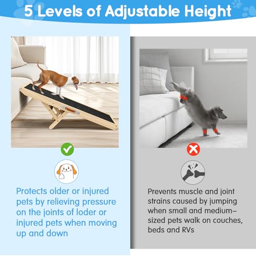 Dog Ramp for Couch with Non-Slip Silicone Mat, 39" Wooden Pet Ramps for Small Dogs, Hold up to 100lb, Adjustable Height from 11.41" to 20.47", Portable Stable Pet Step for Sofa Stairs - size: 39.37"L x 15.75"W x 1.97"H
