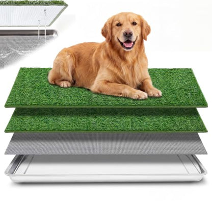 Mifoci 4 Pcs Dog Pee Tray, 31.5" x 19.6" Stainless Steel Dog Toilet, Comes with 2 Grass Mats and 1 Drainage Mat - Durable, Rust-Proof, Easy to Clean Toilet for Large Indoor Outdoor Use