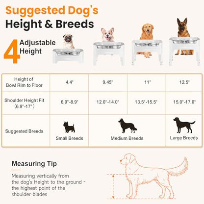 URPOWER 3-in-1 Elevated Dog Bowls - Mess Proof Double Deck 4 Height Adjustable Raised Stand with 2 Stainless Steel Food Bowls & Licking Plate for Small, Medium & Large Dogs - color: Light Grey, size: Large