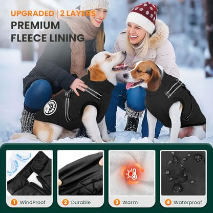 PETCARE Winter Dog Coat with Harness Built in Waterproof Dog Jackets Warm Pet Fleece Vest Windproof Snow Jacket Snowsuit Reflective Dogs Cold Weather Coats for Puppy Small Medium Large Dogs Cats - color: Black, size: 4XL(Chest 26.8" Suggest 30-45 lbs)