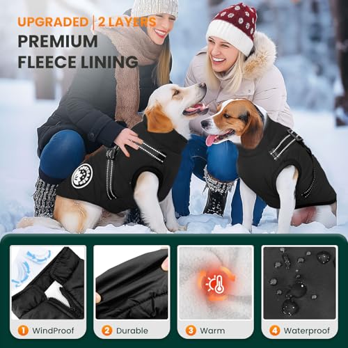 PETCARE Winter Dog Coat with Harness Built in Waterproof Dog Jackets Warm Pet Fleece Vest Windproof Snow Jacket Snowsuit Reflective Dogs Cold Weather Coats for Puppy Small Medium Large Dogs Cats - color: Black, size: M(Chest 14.6" Suggest 4-7 lbs)