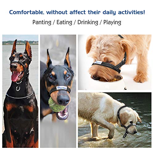 Pawaboo Dog Muzzle, Head Halter Collar for Dog, Pet Nylon Reflective Adjustable Loop Anti-Biting Barking Control Easy Fit Dogs Stops Dogs Pulling Head Leash, Small Size, Black - color: Black, size: Small