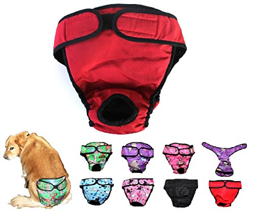 Dog Diaper Reusable Washable Female Girl for Medium & Large Big Dog Breeds Size L, XL, XXL (Large: Waist 20" - 24", Red) - color: Red, size: LARGE: Waist 20" - 24"