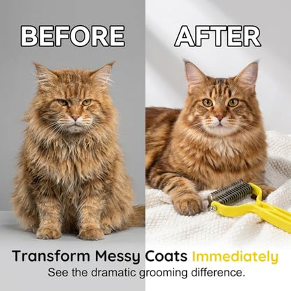 Double Sided Dematting Comb for Cats & Dogs, Undercoat Rake, Safe Deshedding Grooming Tool, Gentle Matt Remover Detangler for Long Thick Haired Pets, Ergonomic Pet Grooming Brush (Onyx) - color: Onyx