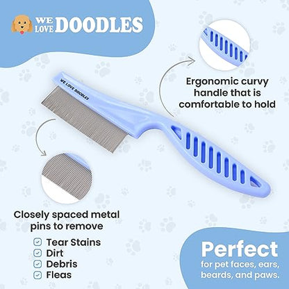 We Love Doodles Dog Ear Cleaner Finger Wipes & Dog Face Comb - Dog Ear Cleaner, Presoaked Dog Ear Wipes, Dog Ear Cleaning Solution, Flea Comb for Dogs, Fine Tooth Tear Stain Remover, Grooming Comb