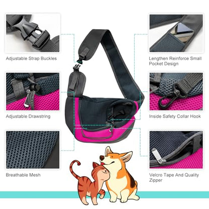 Pet Dog Sling Carrier, Breathable Mesh Adjustable Puppy Sling Carrier Hand Free for Small Dog Cat, M, Rose - color: Rose, size: 13.0"L x 9.1"W x 2.0"H