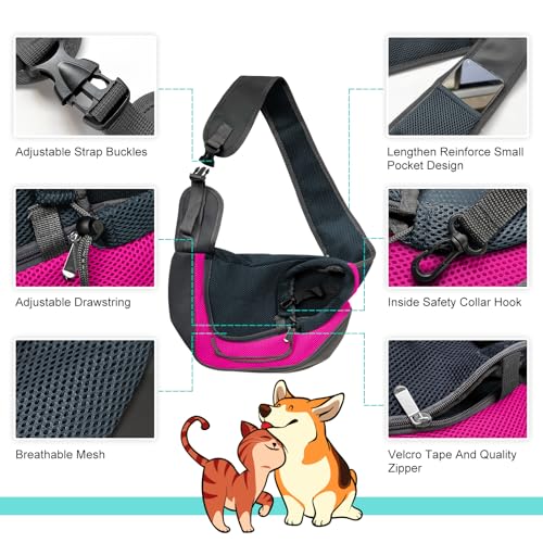Small Dog Sling Carrier, Sling Pet Pouch to Wear Medium Dog Cat Travel Breathable, Soft-Sided Crossbody Puppy Carrying Purse Bag, L, Rose - color: Rose, size: 16.5"L x 10.2"W x 2.0"H