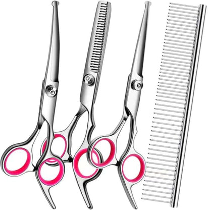 Dog Grooming Scissors Kit, Premium Stainless Steel Dog Shears with Curved Shears, Sharp Durable for Dogs Cats+Pink 4 Piece - color: Pink 4 Piece