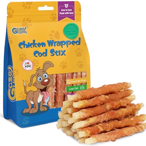Gazeupon Dog Treats for Small Dogs, Soft Chicken Wrapped Cod Sticks, Rawhide Free Training Treats for Small Breeds, Healthy Chewy Snacks with Omega-3