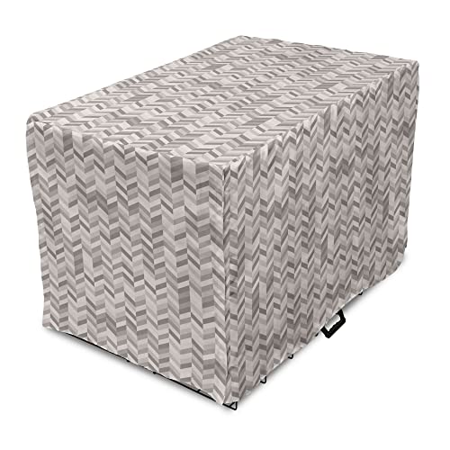 Lunarable Chevron Dog Crate Cover, Monochrome Stripes 3 Dimensional Pattern Geometric Chevron Design Abstract, Easy to Use Pet Kennel Cover for Cats & Medium Dogs, 24 Inch, Taupe and Grey - color: Taupe and Grey, size: 24 Inch