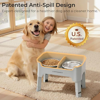 URPOWER Mess Proof Elevated Dog Bowls, High Wall Splash Guard Design, 4 Height Adjustable Raised Bowl Stand, 2 Stainless Steel Bowls, Non-Slip Food Water Set for Small Medium Large Dogs - color: Light Grey, size: Medium
