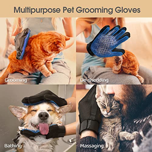 Pet Hair Remover Glove - Gentle Pet Grooming Glove Brush - Deshedding Glove - Massage Mitt with Enhanced Five Finger Design - Perfect for Dogs & Cats with Long & Short Fur - 1 Pack (Right-hand), Blue - color: Blue