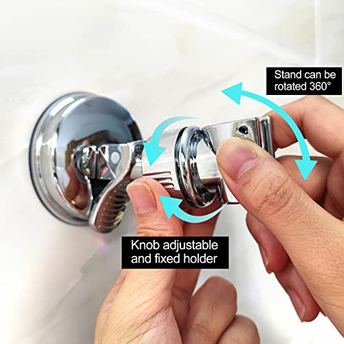 Medsuo Adjustable Shower Head Holder with Sticky Pad, Removable Suction Cup Shower Head Bracket No Drill Shower Head Bracket with Chrome Polished for Bathroom