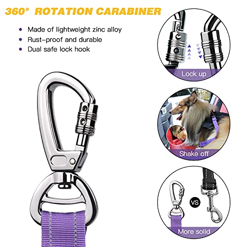 AUBELL Dog Seat Belt for Car,2 Pack Set 3-in-1 Adjustable Reflective Bungee Heavy Duty Dog Car Harness Tether with Clip Hook Latch & Buckle,Swivel Zinc Alloy Carabiner,Black+Purple - color: Set Black+Purple