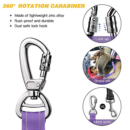 AUBELL Dog Seat Belt for Car,2 Pack Set 3-in-1 Adjustable Reflective Bungee Heavy Duty Dog Car Harness Tether with Clip Hook Latch & Buckle,Swivel Zinc Alloy Carabiner,Black+Purple - color: Set Black+Purple